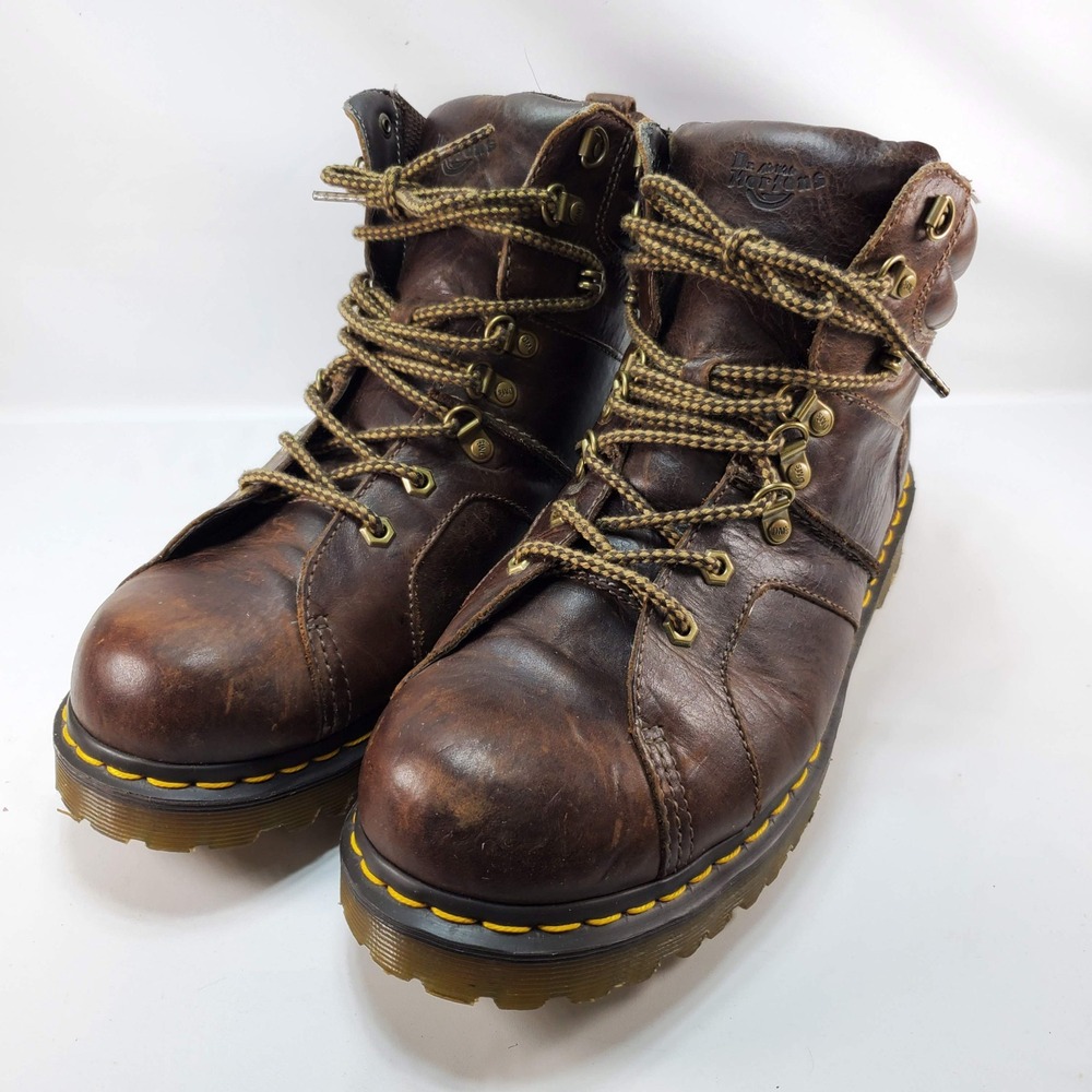 Dr. Martens Fynn Boots Mens 12 Brown Leather Lace Up Lug Sole Ankle Boots